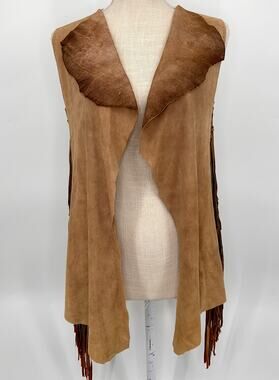 Nigel Preston & Knight Suede Fringe Gilet Bone Bead Back NWT Medium